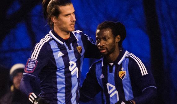 ALEXANDAR PRIJOVIC och AMADOU JAWO jublar på Stadshagen i Lördags (Foto: Johanna Lundberg, Bildbyrån/dif.se)
