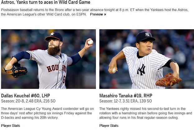 AL Wild Card Game 2015 - Astros @ Yankees