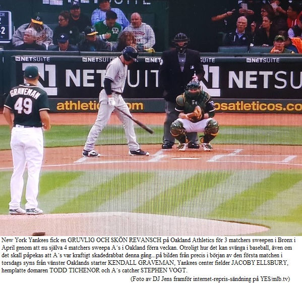 Yankees sweep As 4-0 in Oakland May 19-22 2016